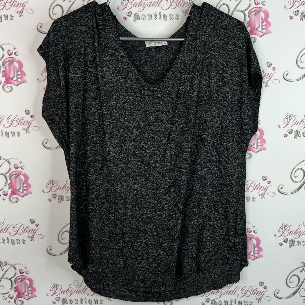 Antistar tshirt tee Vneck Elegant Black heathered Short Sleeve Women's Top soft